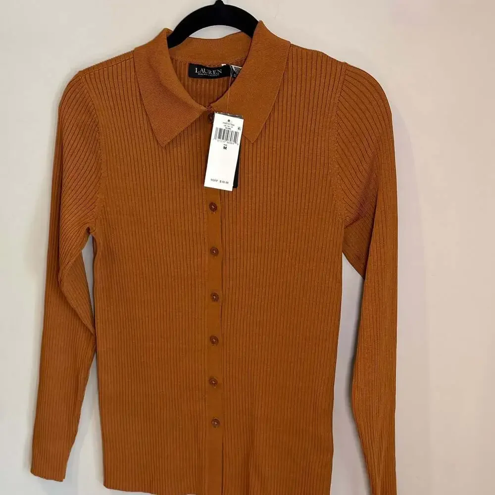 Lauren Ralph Lauren Rib-Knit Long-Sleeve Polo Cardigan size M - Picture 4 of 5